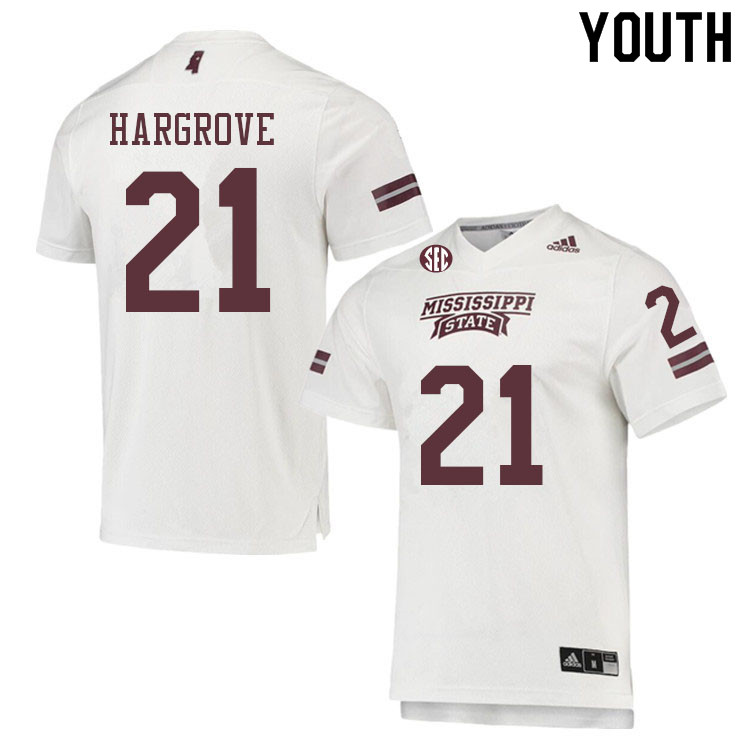 Youth #21 Ketravion Hargrove Mississippi State Bulldogs College Football Jerseys Sale-White
